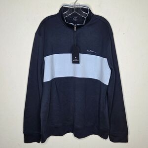 Ben Sherman NWT Long Sleeve 1/4 Zip Blue Sweatshirt Colorblock Preppy Classic XL